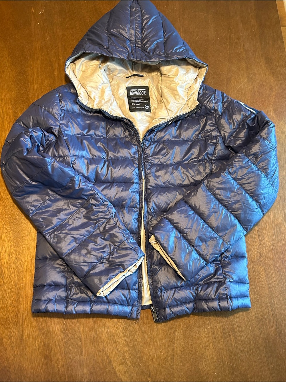 Pure Down Filled Kids Navy Blue Winter Puffer Jacket | Bomboogie Size 12